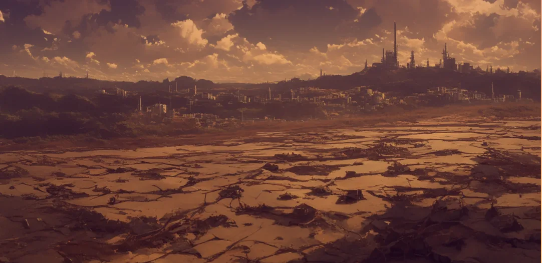 Corporate territory across cracked ground